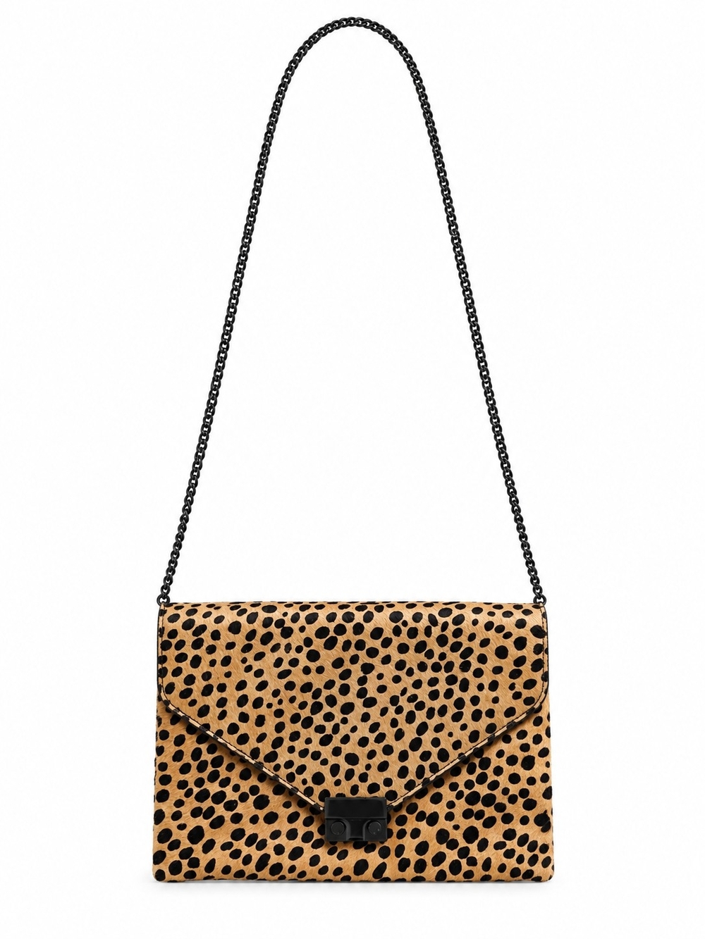Leopard Print Chain Shoulder Bag - Black and Tan